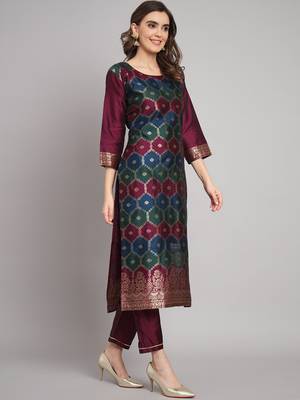 Purple embroidered cotton silk jacquard salwar suit 4