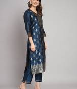 Blue embroidered cotton silk jacquard salwar suit
