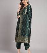 Green embroidered cotton silk jacquard salwar suit