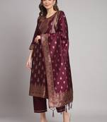 Purple embroidered cotton silk jacquard salwar suit