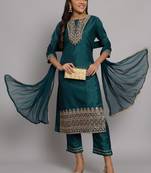 Green embroidered silk blend salwar suit