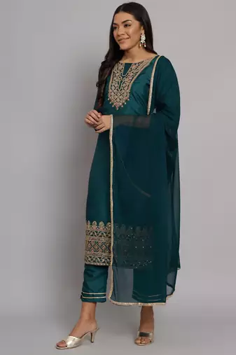 Green embroidered silk blend salwar suit