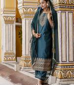 Green embroidered silk blend salwar suit