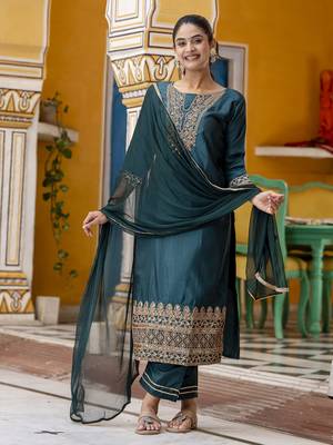 Green embroidered silk blend salwar suit 2