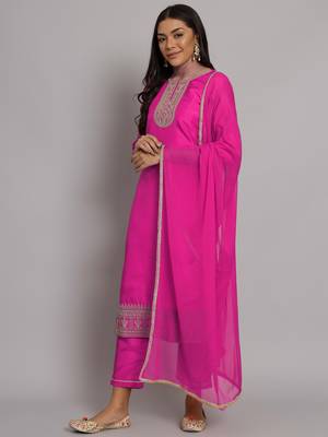 Pink embroidered silk blend salwar suit 1