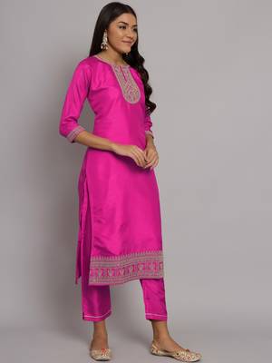Pink embroidered silk blend salwar suit 3
