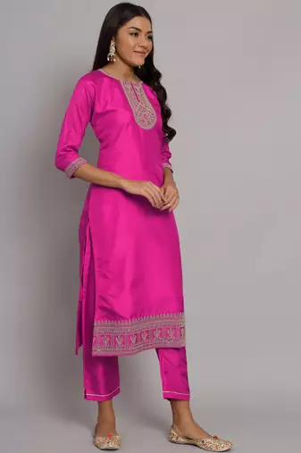 Pink embroidered silk blend salwar suit