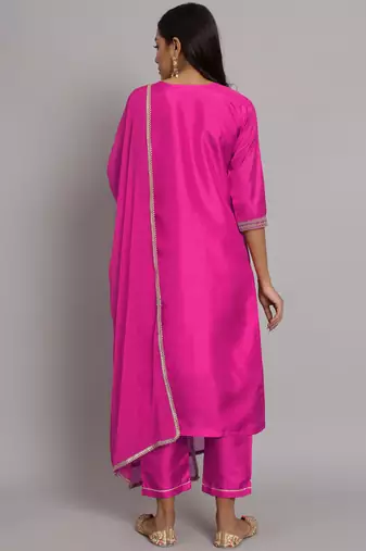 Pink embroidered silk blend salwar suit