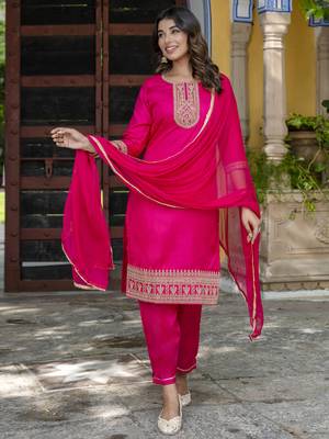 Pink embroidered silk blend salwar suit 1