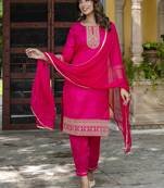 Pink embroidered silk blend salwar suit