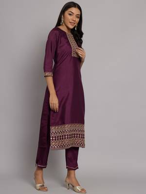Purple embroidered silk blend salwar suit 3
