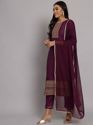 Purple embroidered silk blend salwar suit 4
