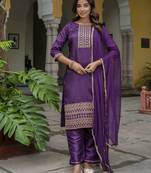 Purple embroidered silk blend salwar suit