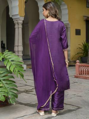 Purple embroidered silk blend salwar suit 3