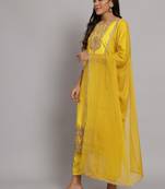 Yellow embroidered silk blend salwar suit