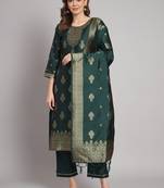 Green embroidered cotton silk jacquard salwar suit
