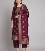 Purple embroidered cotton silk jacquard salwar suit