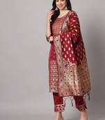 Maroon embroidered cotton silk jacquard salwar suit