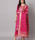 Pink embroidered cotton silk jacquard salwar suit