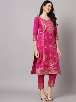 Pink embroidered cotton silk jacquard salwar suit 3