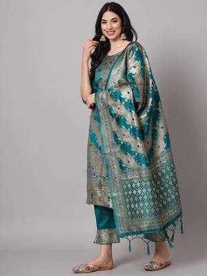 Rama embroidered cotton silk jacquard salwar suit 1