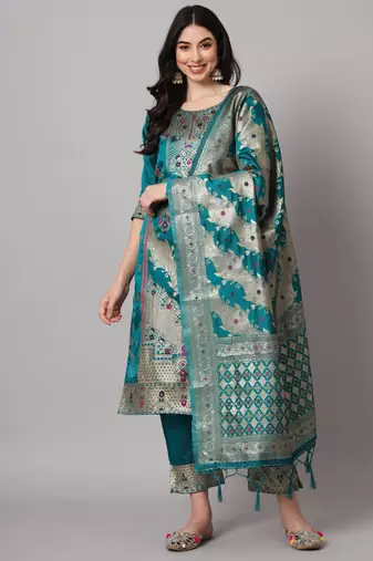 Rama embroidered cotton silk jacquard salwar suit