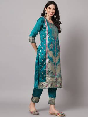 Rama embroidered cotton silk jacquard salwar suit 3