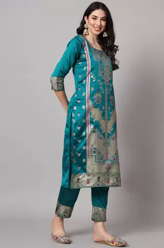 Rama embroidered cotton silk jacquard salwar suit