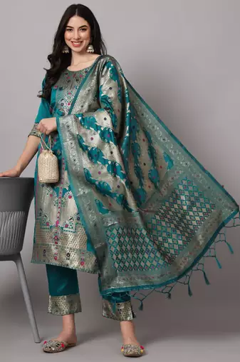 Rama embroidered cotton silk jacquard salwar suit