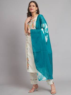 White embroidered cotton blend salwar suit 1