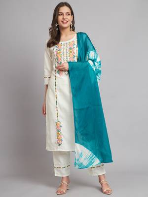 White embroidered cotton blend salwar suit 2