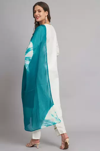 White embroidered cotton blend salwar suit