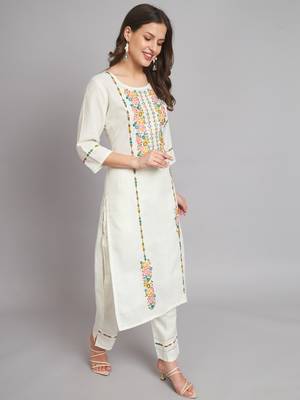White embroidered cotton blend salwar suit 4