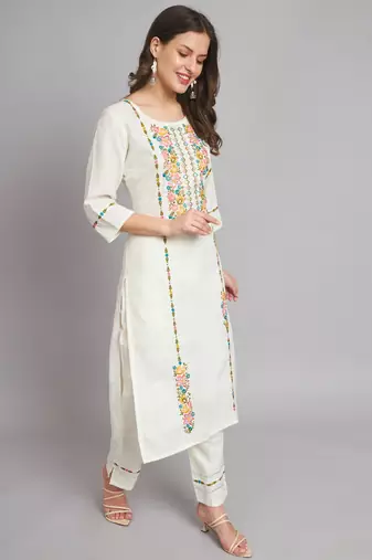 White embroidered cotton blend salwar suit