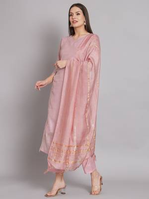 Pink embroidered chanderi modal butti salwar suit 1