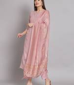 Pink embroidered chanderi modal butti salwar suit