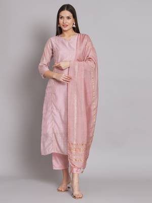 Pink embroidered chanderi modal butti salwar suit 2