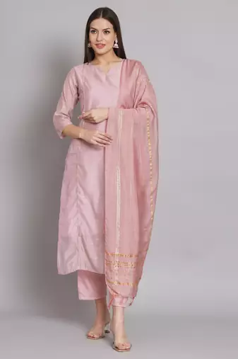 Pink embroidered chanderi modal butti salwar suit