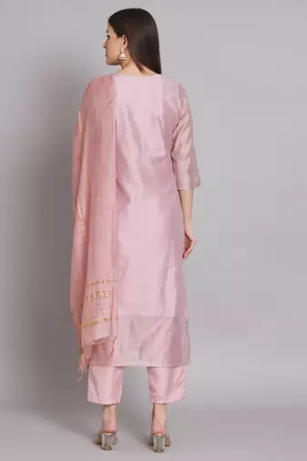 Pink embroidered chanderi modal butti salwar suit