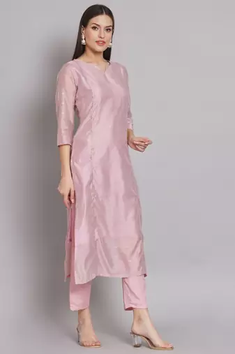 Pink embroidered chanderi modal butti salwar suit