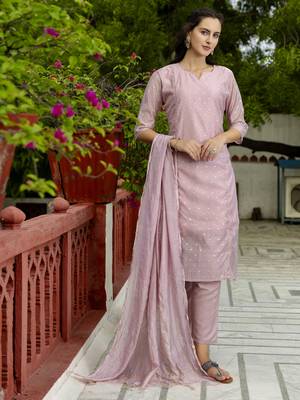 Babypink embroidered chanderi modal butti salwar suit 1
