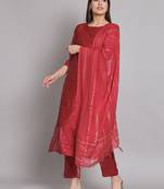 Red embroidered chanderi modal butti salwar suit