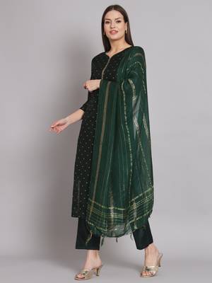 Green embroidered chanderi modal butti salwar suit 2
