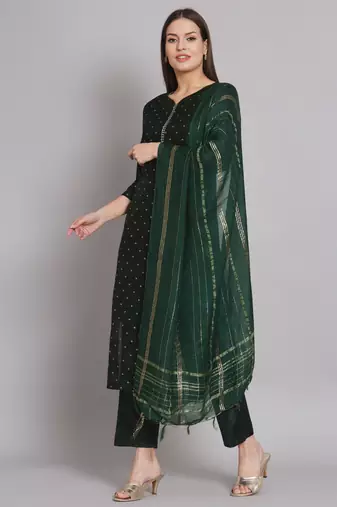 Green embroidered chanderi modal butti salwar suit