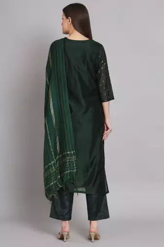 Green embroidered chanderi modal butti salwar suit