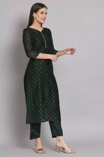 Green embroidered chanderi modal butti salwar suit