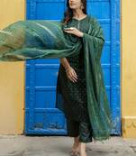 Green embroidered chanderi modal butti salwar suit