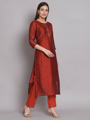 Maroon embroidered chanderi modal butti salwar suit 1