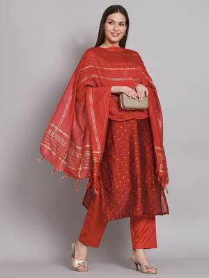 Maroon embroidered chanderi modal butti salwar suit 2
