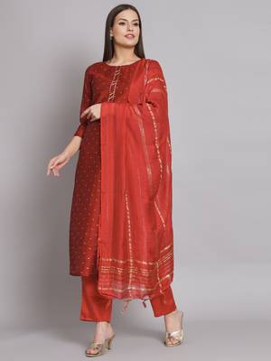Maroon embroidered chanderi modal butti salwar suit 3